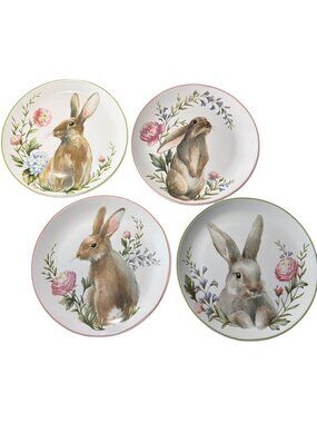 Modern Southern Home Set Of 4 Salad Plates Easter Bunny Rabbit 8" Original Box
